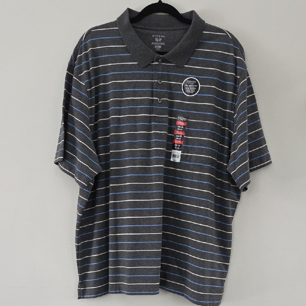 George Charcoal and Blue Striped Polo Shirt